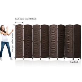 Corelax Room dividers 6 ft. Tall-20 Wide Freestanding Privacy Screen with Diamond Woven Fiber, Foldable Panel Partition Wall Divider, Double-Hinged Room Dividers
