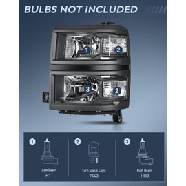 Nilight Headlight Assembly for 2014 2015 Chevy Silverado 1500 Pickup Truck Replacement Headlamp Black Housing Clear Reflector Driver and Passenger Side