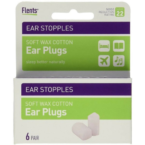 Flents Ear Stopples Wax-Cotton Ear Plugs 6 Pairs (Pack of 3)
