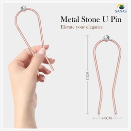 Sanas Diamond Swerve U-Shape Metal Hair Pin 1Pcs - Rose Gold Fork Bun Juda Chopsticks Hairpin 11 cm length - Stylish Hair Accessory for Women and Girls 1Pc