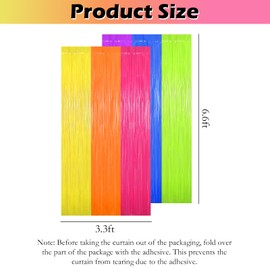2Pcs Glow in The Dark Metallic Foil Curtains, 3.3x6.6ft UV Reactive Fluorescent Party Backdrop Lightweight with Sticky Backing for Neon Birthday Pride Decorations Supplies