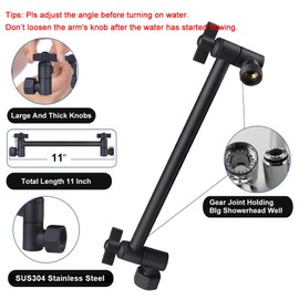 NearMoon Rain Shower Head with 11'' Adjustable Arm, High Pressure Stainless Steel Rainfall Shower, Ultra-Thin Design - Pressure Boosting (10 Inch, Matte Black)