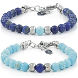 10:10 His and Hers Bracelet with Natural Stones Diameter 6 mm and Diamond-Coated Stainless Steel Balls. Highly Resistant Adjustable Bracelet. Made in Italy, 18 cm, Stainless Steel Stone, Turquoise