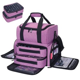 YAHOURWAT Nail Polish Organizer Storage Case 80 Bottles Large Capacity Travel Bag with 2 Detachable Bags Purple