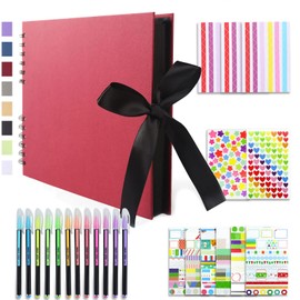 Vienrose DIY Photo Album 28.5 x 21 cm DIY Photo Book 80 Pages Silk Ribbon Craft Paper Album for 160 10 x 15 Photos Baby Family Valentine's Day Birthday Anniversary Gift Red