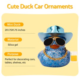 wonuu Car Decorations Beer Rubber Ducks, Dashboard Rubber Ducky for Car Ornament Cute Duck with Laser Cowboy Hat, Glasses, Necklace, Golden Beer-Blue