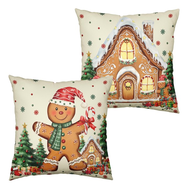 Kwlegh Christmas Gingerbread Man Pillow Covers Xmas Tree Gingerbread House