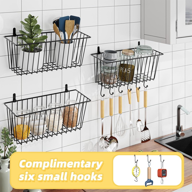 Simple Trending 6 Pack Wire Basket Locking Wall Hanging Baskets,
