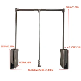 Wardrobe lift clothes rack,Pull Down Closet Rod for Hanging Clothes, Retractable Wardrobe Hanger for Cabinet, Aluminium alloy Tubing with Plastic Housing (MOCHA, MEDIUM:66-89CM/26-35IN)
