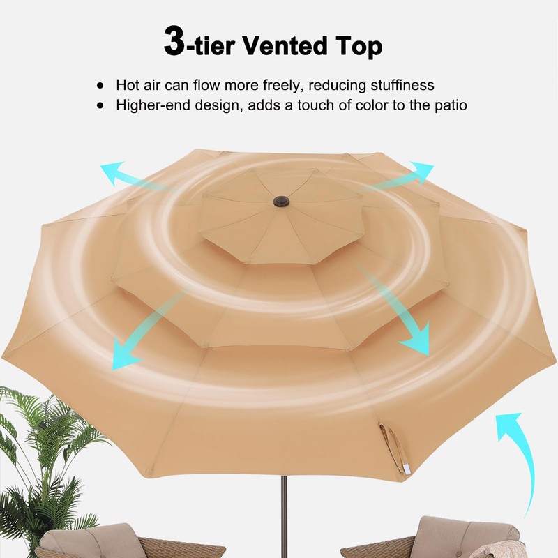 ABCCANOPY 11Ft 3 Tiers Market Umbrella, Outdoor Table Umbrella for
