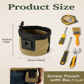 Tool Pouch with Belt Clip, Waxed Canvas Nail Pouch, 5 x 5 x 8 Inch Rounded Electrician Tool Bag with Stand up Base Clip on Organizer for Carpenters, Hardware, Screws & Nails Storage (Green)