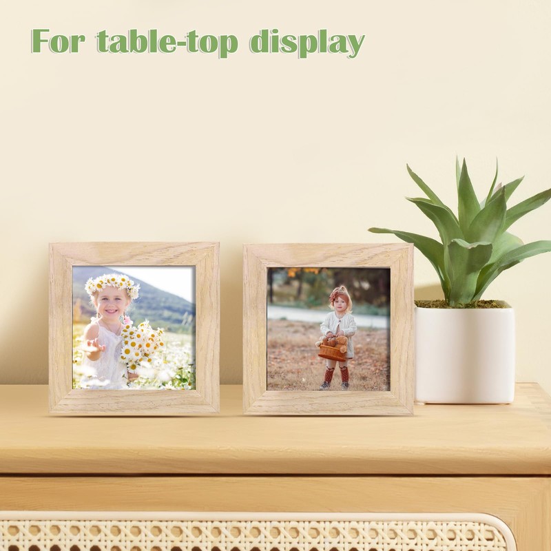 KINLINK 4x4 Picture Frame, Natural Square Solid Wood Frames for