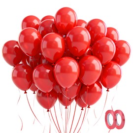 100 Pezzi Palloncini rossi, 12 Inches, in lattice naturale, con nastrini, per decorazioni di compleanno, matrimonio e feste