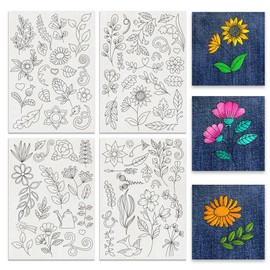 BENECREAT 4 Sheets 74Pcs Plant Water Soluble Embroidery Patterns, 11.7x8.3Inch Flowers Grasses Stick and Stitch Embroidery Paper Stabilizer for Hand Sewing Lover Beginners