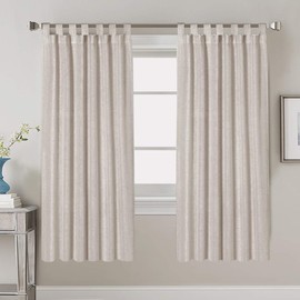 Linen Curtains Natural Linen Blended Curtains Tab Top Window Treatments Panels Drapes for Living Room / Bedroom, Elegant Energy Efficient Light Filtering Curtains (Set of 2, 52" x 72"，Angora)