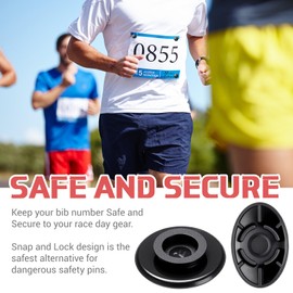 Luinabio 50 Sets Race Bib Clips Holder Safety Lock Fasteners Running Bib Clip Pins Reusable Fixing Buckles for Runners Marathon Cycling Track Field and Event Numbers, Easy to Use, Non Magnetic(Black)