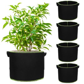 QWORK® 5 Pack 10 Gallon Grow Bags, Potato Grow Bags with Handles, Vegetable Growing Containers, for Vegetables, Flowers, Herbs, and More