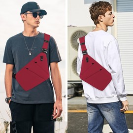 Macleria Anti Theft Crossbody Bag,Sling Bag for Women Men,Multi-pocket Chest Shoulder Bags for Travel, Sport, Work (Red-Right Shoulder)