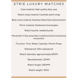 ETRIE Elegant Moonphase Watch with Roman Numerals, Rose Gold Case, and Brown Leather Strap for Men