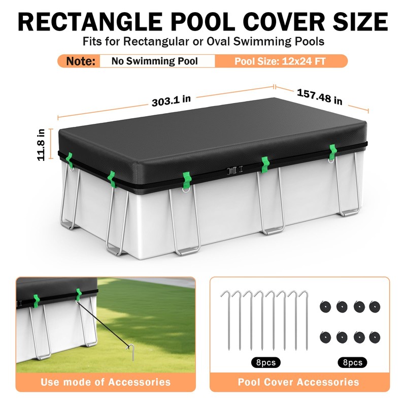 12x24 FT Rectangular Pool Cover, Solar Covers for Above Ground