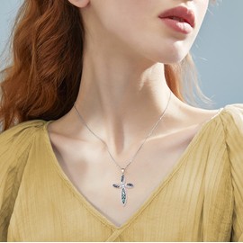 ONEFINITY Religious Cross Pendant Necklace 925 Sterling Silver Abalone Shell Cross Pendant Gifts for Women Jewelry