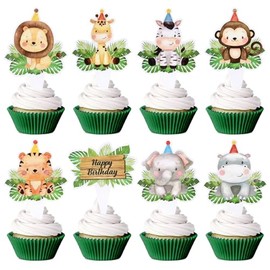 Keaziu 32 Pack Jungle Safari Animals Cupcake Toppers Safari Baby Shower Decoration Sage Green Safari Themed for Boys Kids Party Supplies Decorations