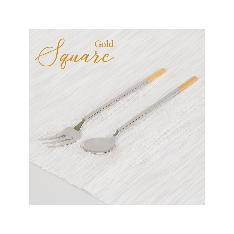Square Gold Teaspoon/Teafork 10-Piece Set / 스퀘어 골드 티스푼티포크 10P