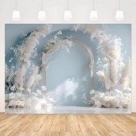 APROPHIC 2.1 x 1.5 m Photography Background, Blue Photo Wall Background with Pampas Grass Photo Background, Suitable for Weddings, Birthdays, Photo Walls, Portrait Backgrounds, Children's Photography