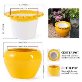 Tbpro 8in Ceramic African Violet Pots Self Watering Yellow Ceramic Dolomite Clay Terracotta Planter Maintenance Plant Seeder Planting Flower Pot for Plant Enthusiasts