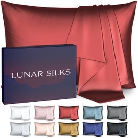 Lunar Silks, Highest Grade 6A 100% Pure Mulberry Real Silk Pillowcase 22 Momme (Both Sides) for Hair and Skin - Acne Free - 1PC in Gift Box (Malbec Red, Queen)