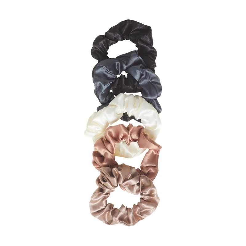 Goody Ouchless Satin Scrunchies - 5 Ct, Neutral Tones, Damage-Free