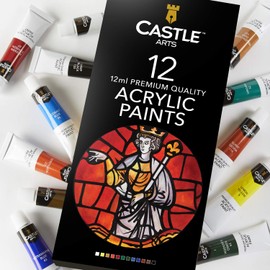Castle Art Supplies 12 x 12ml Acrylic Paint Set | Value Beginner Set for Starters or Adult Artists | Premium Quality Intense Colours | Smooth to Use on Range of Surfaces | In Neat Presentation Box