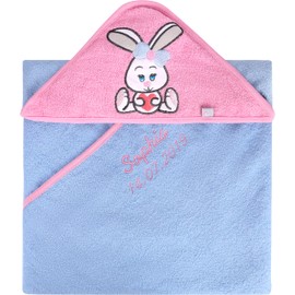 Be Mammy BE20-281-BBL Hooded Towel Cotton Embroidered with Name and Date of Birth Oeko-Tex Standard 100 100 cm x 100 cm (Light Blue - Rabbit)