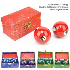 2 Pcs Baoding Balls, Chinese Health Exercise Stress Balls, Meditation Massage Handball with Box, Hand Exercise Ball for Men Women Hand Exercises, Rolling Baoding Ball(COLOR:Green Tai Ji)