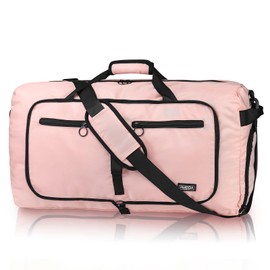 Fmeida 65L Duffle Bag with Shoes Compartment, Foldable Travel Duffel Bags for Men Women, Large Packable Travel Bag Water Repellent & Tear Resistant (Light Pink)