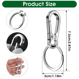 Amaxiu Durable Carabiner Keychain, Zinc Alloy Key Chain with Key Ring, Quick Release Metal Key Chain Clips, Key Chain Holder Organizer, 4 pieces silver