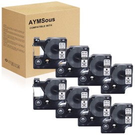 AYMSous Black on White Label Tape Compatible for DYMO D1 Label Tape 45013 for DYMO D1 A45013 Refills 1/2'' x 23'(12mm x 7m) for Dymo LabelManager 160 280 360D 420P 210D PnP Label Maker (8-Pack)