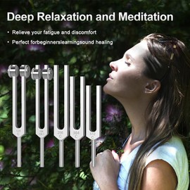 NEWFUN Tuning Fork, Tuning Fork Neurology, Tuning Fork 128 Hz, Set of 5 Tuning Forks (128 HZ, 136.1 HZ, 256 Hz, 384 Hz, 512 Hz) for Sound Therapy, Weighted Tuning Fork, Suitable for Meditation