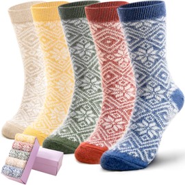 ICEIVY Socks Women, Soft Knit Wool Winter Thick Warm Cabin Fuzzy Crew Women Socks 5 Pack, Multicolor-rhombic3, 5-9