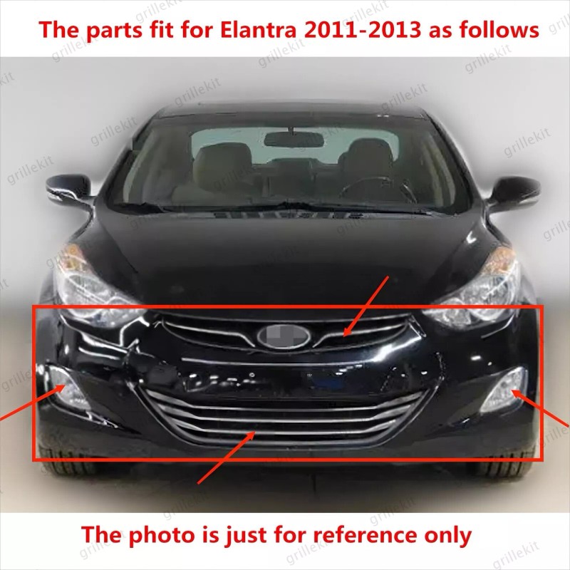 ROKY 10PC For Elantra 2011-2013 Front Chrome Grille Mesh Fog