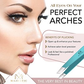 Majestic Bombay - Pinzas de precisión con punta fina e inclinadas para mujeres y hombres, para cejas, depilación encarnada, astillas, nariz y faciales, fabricadas en acero inoxidable