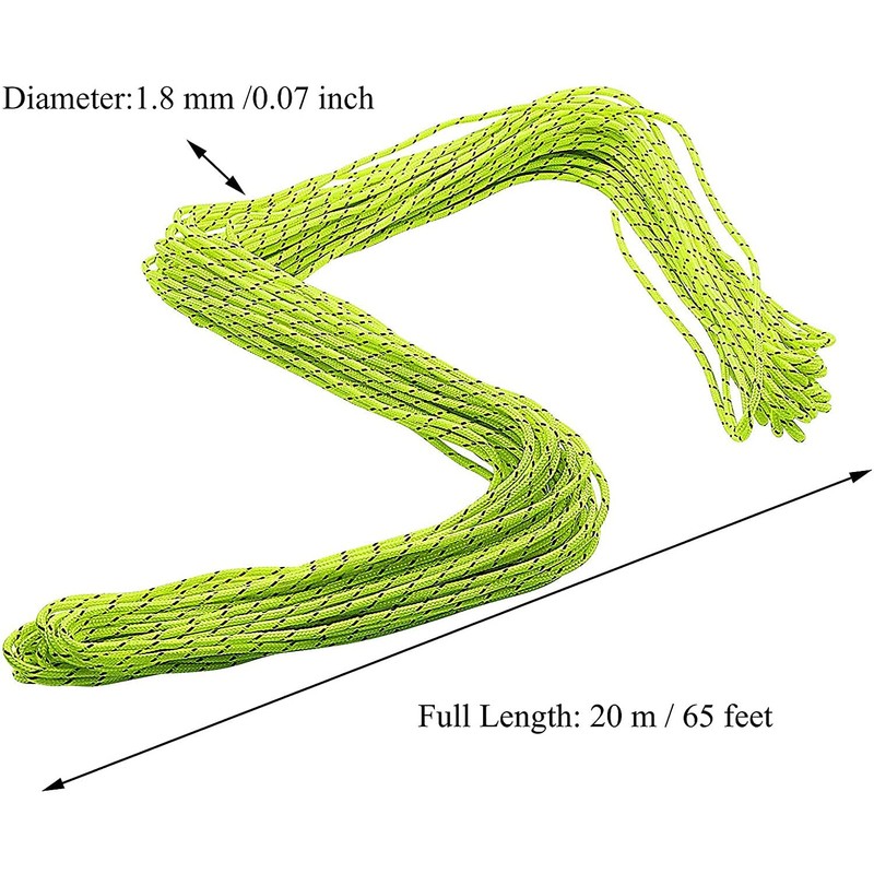 ThreeBulls 1.8mm Fluorescent Reflective Guyline Tent Rope Camping Cord Paracord