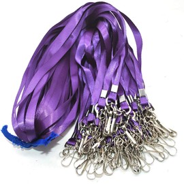 Purple Lanyards 100 Pcs Lanyard for Id Badges Flat Lanyard with Badge Clip with J-Hook (Purple)