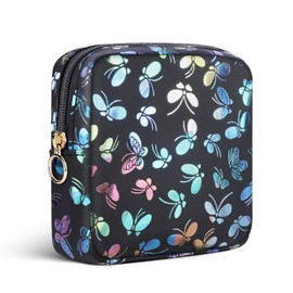 Travel Cosmetic Bag, 3.9 Inch Mini Makeup Organiser Bag, PU Leather Toiletry Bag, Wash Bag with Butterfly Motif, Gift for Best Friend, Sister, Women, Black-mini Papillon, Classique
