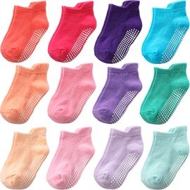 Aroveea Baby Toddle Socks Grip Non Slip Boys Girls Cotton Socks 12 Pack for 3-5T Kids Ankle Cute Socks 6M-7Years
