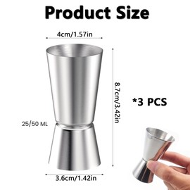 3 Pcs Shot Measure, Spirit Measures 25ml 50ml, Stainless Steel Spirit Measure Durable Shot Measures for Spirits for Bartending Home Bar and Professional Use
