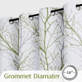 FMFUNCTEX 100% Blackout Curtains 84 Inches Long for Bedroom, Green and White Branch Tree Print Curtains for Bedroom,Thermal Insulated Curtain Drapes for Living Room, Grommet Top 2 Panels
