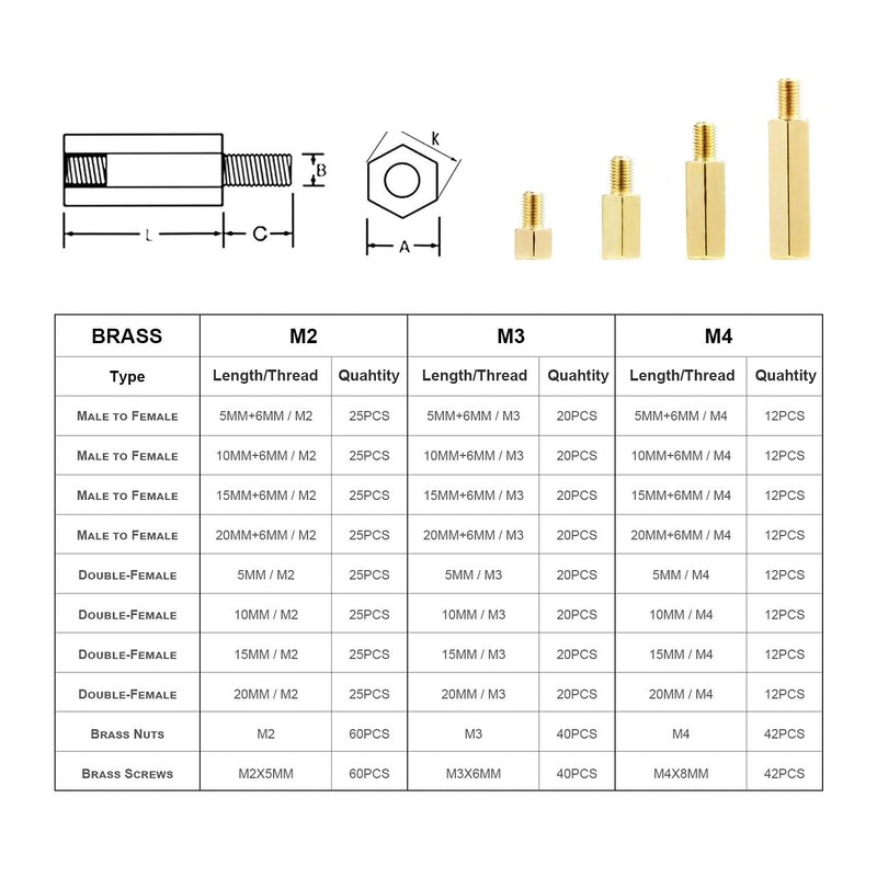Litorange 240 Pieces M3 Male Female Hex Brass Spacer Standoff