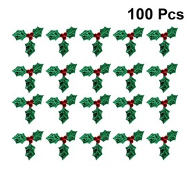 HEALLILY 100pcs Christmas Holly Berry Leaves Iron on Patches Embroidered Applique Sew On Patches for Xmas Costume Confetti Decoration 5cm