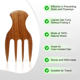 Wooden Hair Comb for Afro Gently Detangles and Defines Natural Curls for Kinky Coiled and Curly Hair Types wash-and-go twist-outs by Handcrafted Wide-Tooth (Four-tooth comb)